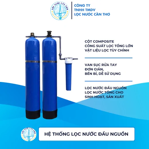 Hệ Thống Lọc Nước Tổng Đầu Nguồn 2 Cột Composite 1054 (Van Tay)